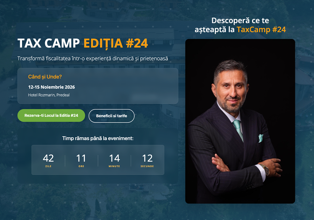 Luisiana Dobrinescu participă, în calitate de speaker, la TAX CAMP EDIȚIA #24, eveniment de fiscalitate ce va avea loc între 12 și 15 noiembrie 2026, în Predeal